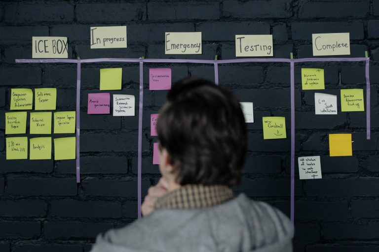 Agile Teamorganisation im Startup: Team am Scrum-Board im Sprint-Planning
